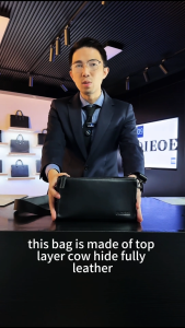 PADIEOE Premium Leather Lightweight Multi-purpose Crossbody Bag for Men - Simple Leather Design in Black - Stylish and Casual Business Bag for Men