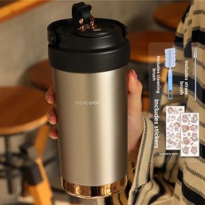 Modern Minimalist Ceramic Inner Lid Insulated Mug for Women 500ml Coffee Cup Simple Water Cup Double Drink Mouth Stainless Steel