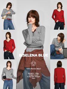 BEIQIANI | 100% Wool Henry Neck Womens Winter Color Block Sweater