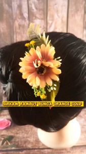 Sirkam Rambut Bunga Orange Gold-Hiasan Rambut Sanggul Bunga - Hairdo Jepit Sirkam Rambut