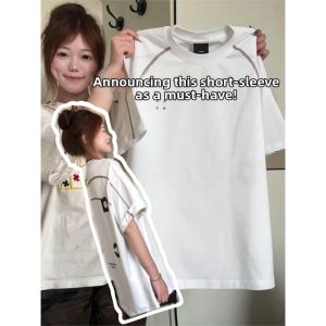 XIANGBAIWEI | Streetwear Hassle-Line Design Short Sleeve T-Shirt Summer New Loose Couples