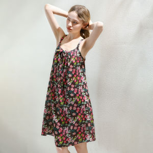 XEXZ | Lenzing Tencel Ice Silk Nightgown Comfortable Soft Skin-friendly Summer Home Leisure Sleepwear Printed Butterfly Knot Dress