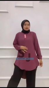 Atasan Tunik Wanita Crinkle Airflow Premium Size M L XL XXL Simple Polos Elegant Kemeja Etnik Tunik Lengan Panjang