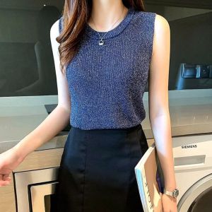 เสื้อแฟชั่นแขนกุดวิ้ง 292 ราคาถูกต้อง เสื้อใหมพรมคอกลมผ้าทอผสมกลิตเตอร์ ตัว