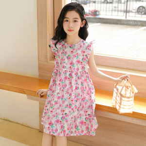 Váy Voan Lụa Mùa Hè Cho Bé Gái Váy Công Chúa Mỏng Họa Tiết Hoa Váy Vest Trẻ Em Váy Cotton Cho Bé Gái