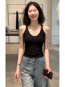 YUEZHONGWEI | Slim Fit Spicy Black Padding Halter Top Sleeveless
