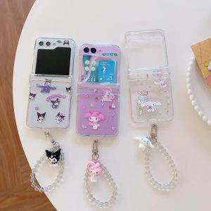Sanrio | Kuromi Hinge Protector Phone Case for Samsung Galaxy Z Flip 8 7 5 6 7 Z Flip 7FE Hard Phone Cover Shockproof Transparent Funda