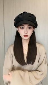 [TẶNG LƯỚI] Mũ beret kèm tóc giả nguyên đầu xoăn sóng dài 60cm - MŨ NỒI UHP 332