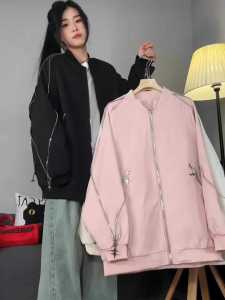 American High Street Pocket Zip-up Design Sense Outerwear Women Spring and Autumn Couple Baseball Uniform Stand Collar Sense Ruan Shuai Cargo Jacket