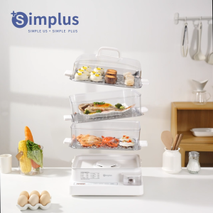 SimplusPink Electric Food Steamer 3-Tier 21L Capacity 1300W24h Reservation 10 Preset Programs Stainless Steel Trays DZEG005