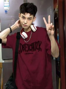 เสื้อยืดแขนสั้นทรงหลวมสไตล์อเมริกันสำหรับผู้ชาย ทรงหลวม แขนสั้น ทรงหลวม ทรงหลวม เสื้อยืดผู้ชาย แฟชั่นฤดูร้อน 2025