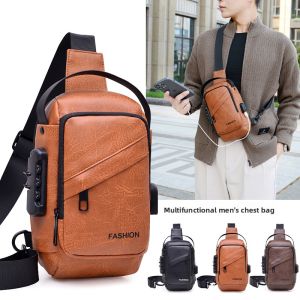 Mens Anti-Theft Crossbody Bag USB Charging Port Travel Chest Bag Waterproof Shoulder Messenger Bag for Outdoor Sports