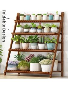 MOLORE | Indoor Outdoor Foldable Multi-level Solid Wood Plant Stand