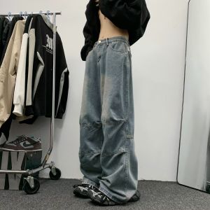 Washed Worn Jeans Mens Autumn American Retro Wide-Leg Draggle-Tail Trousers Trendy Loose Straight Casual Pants