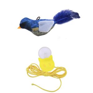 Cat Toy Self Entertaining Stress Relief Simulated Bird Swinging on Swing Hanging Door Elastic Feather Teaser Stick for Cats