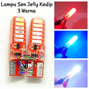 Lampu Sein Sen Jelly Colok Flash Jelly LED 3 Warna Kedip RBW ( Red Blue White ) T10 Universal