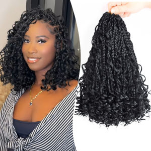 Tóc Nối Tết Kiểu Goddess Box Braids 10 Inch 1 Búi/lô Tóc Tổng Hợp Xoăn Boho Đã Được Tạo Vòng Sẵn Trông Tự Nhiên Dành Cho Phụ Nữ Da Đen