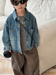 Stylish Korean Childrens Denim Shirt with Double Pockets Long Sleeve Trendy Outfit for Boys And Girls Autumn Preparation