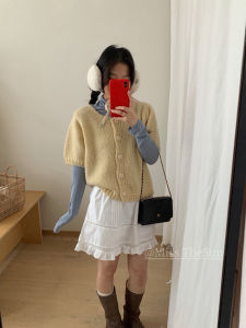 เสื้อสเวตเตอร์ถักแขนสั้นผ้าขนสัตว์เนื้อนุ่มสำหรับผู้หญิง ทรงหลวม แขนสั้น ปกติ แขนสั้น ผ้าขนสัตว์ ผ้าขนสัตว์ แขนสั้น ผ้าขนสัตว์