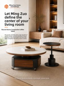 MINGZUO | Movable Multifunction Circular Marble Coffee Table