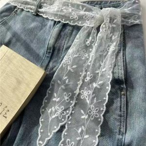 Vintage Sheer Sweet Lace Waist Sash For Jeans Dresses & Skirts Embroidered White Floral Lace Belt Summer Clothing Accessories