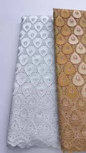 African Cotton Lace Fabric - 5Yards Embroidered Nigerian Swiss Voile With Crystal Stones For Wedding Party Special Occasion