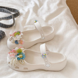 QIAOHUI | Non-slip Pearl and Flower Embellished Enclosed Mary Jane Style Sandals