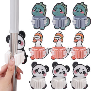 ชั้นวางเก็บรักษาผ้าม็อบไม้ถูพื้นติดผนังไม่มีกาวในตัวที่แขวนไม้กวาดติดตะขอเก็บของที่แขวนไม้ถูห้องครัว