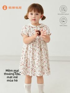 Wismorni | Summer Thin Cotton Short Sleeve Flower Princess Dress