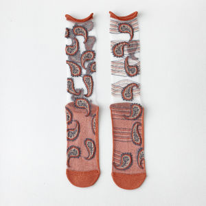 ฤดูร้อน ถุงเท้าแก้วบาง ผู้หญิง ถุงเท้าถึงกลางน่อง ไม่เท่ากัน โปร่งแสง ถุงเท้า Moisture Wicking Nylon Rhombus Pattern หวาน สไตล์