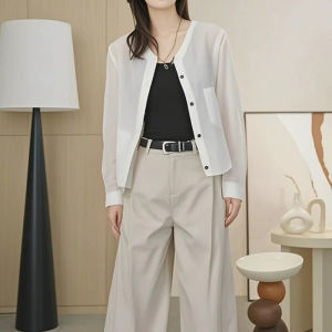 BINKAFENNY | Plus Size Womens Linen Lyocell Sunscreen Shirt Short Unique Beautiful Top For Summer 2025 Unique Commute Style Round Neck Button Up