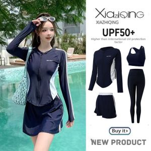 XIAZHIQING | Plus Size Separate Long Sleeve and Pants Swimwear SPF Quick-Dry Conservative Slimming