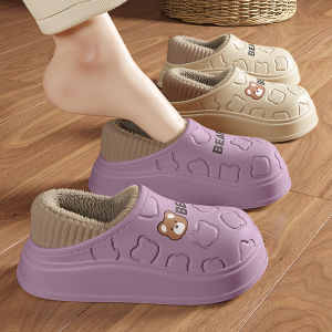 กันน้ํา ผ้าฝ้าย รองเท้าแตะ ผู้หญิง ฤดูใบไม้ร่วง ฤดูหนาว มีส้น 2024 ใหม่ บ้านในร่ม กันลื่น คลอดบุตรที่สะดวกสบาย ผ้าฝ้าย รองเท้าแตะ