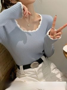 เสื้อถักสีบล็อกสำหรับผู้หญิง ทรงเข้ารูป เสื้อชั้นในสีขาว ดีไซน์เก๋ไก๋ แขนยาว ปกติ คอตั้ง สีสันสดใส ฤดูใบไม้ร่วง 2023