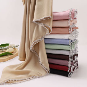 Jifang ผ้า Pashmina ฟองผ้าคลุมไหล่ผ้าชีฟองไข่มุกทำด้วยมือเรียบโซ่ลูกปัดเพชรพลอยหรูมุสลิมผ้าพันหัวผ้าคลุมไหล่ฮิญาบงานแต่งงาน WC86