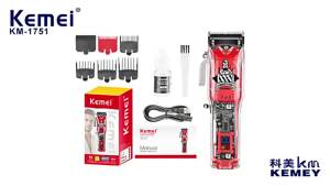 Kemei | Kemei KM-1751 Rechargeable Hair Cutting Machine Barber Shop Hair Clippers Cordless Trimmer Transparent Cover Red