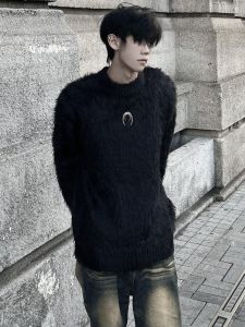 American Niche Style Metal Fancy Padded Shoulder Sweater Mens and Womens Autumn and Winter Idle Style Couple Mink Plush Knitted Sweater