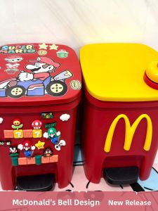 McDonalds High Aesthetic Large Capacity Trash Can with Lid for Bedroom Living Room Cartoon Creative Waste Paper Basket Home