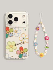 YOUSIDUN | Spring Flowers Transparent Case with Lanyard Full Coverage Shockproof Soft for iPhone 17 Pro Max