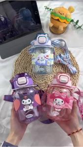 Sanrio | 600ml Sanrio Cartoon Water Bottle with Strap Kuromi Cup High Beauty Leak Proof Straw Carrying Bottle Daily Drinking Bottle