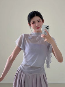 Áo Tập Khiêu Vũ Cổ Điển Cho Nữ Mùa Hè Mới Tay Nhỏ Lưới Khiêu Vũ Cổ Điển Thanh Lịch Luyện Tập Thể Dục Áo Trên