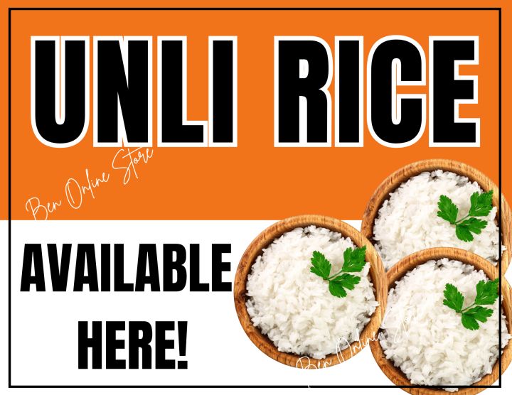 UNLI RICE SIGNAGE, STORE SIGNAGE, STORE SIGN LAMINATED/ PVC A4 SIZE ...