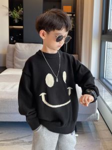 Boys Knitted round Neck Sweater Casual Bottoming Shirt for Spring Autumn Season New Style Childrens Wear Comfortable Knitwear
