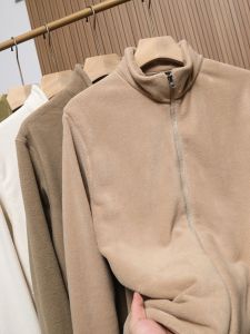 Double-Sided Fleece Stand-Collar Jacket for Men Warm Anti-Static Autumn Winter Outerwear Fashion Urban Style Long Sleeve Coat