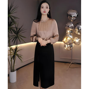 MAIMEI | Roman Espadrille Embellished Bead Embroidery Slimming High Waist Fake Two-Piece Dress Autumn New Style Commute Korean Version