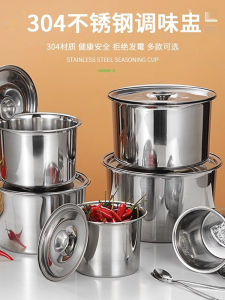 Thickened 304 Stainless Steel Seasoning Jar Kitchen Use round Shape Sauce Pot with Lid for Salt And Pepper Paste Storage