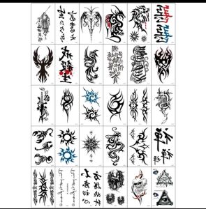 10 Lembar Tattoo Temporary Tato Temporer Seri O Motif Naga Burung Poenhix Bintang Purba Tahan Air