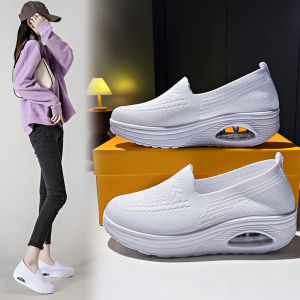 one yona Women Shoes Wedge Heel Korean On Sale Mesh Slip On Black Women Sports Shoes Casual Ladies Fashion Sneakers Walking Platform Shoes big size 42