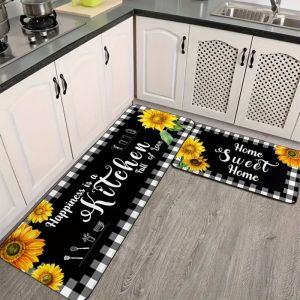 VIKAMA Warm Sunflower Pattern Rug Durable and Wear-resistant Kitchen Set of Two Floor Mats for Bathroom and Home Decor