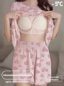 【HOT】ชุดอยู่บ้านเซทสองชิ้นนุ่มสบายมาก ชุดนอนฤดูร้อนของผู้หญิง แขนสั้นหลวมเสื้อผ้าขนาดบวกบ้าน